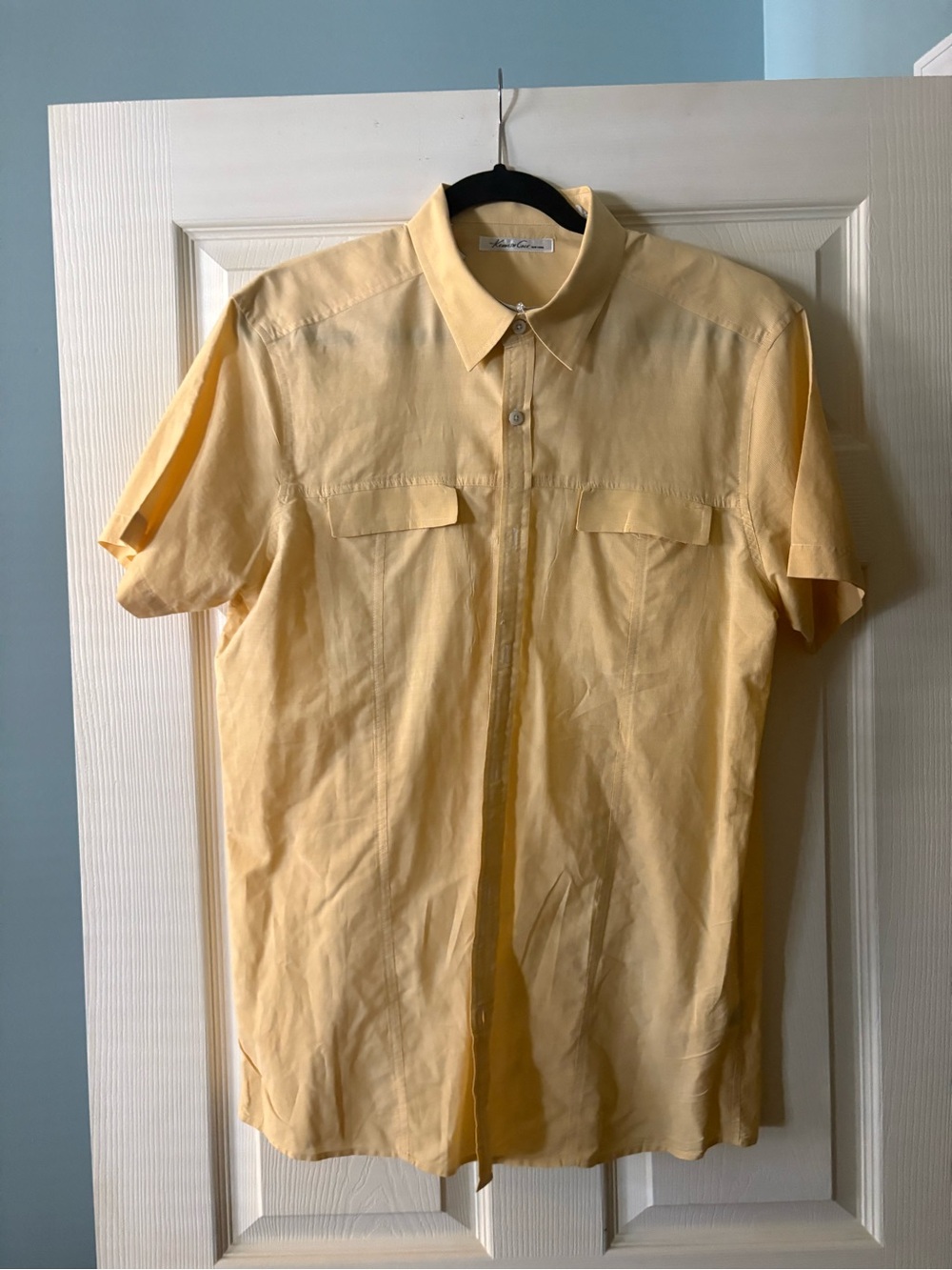 Kenneth Cole Short-Sleeve Button-Down Shirt in Pale Yellow Large